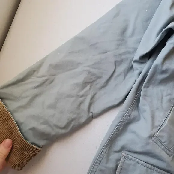 LL Bean Coat Womens Large Blue Canvas Barn Corduroy Collar Lined Jacket Pockets - Picture 8 of 14